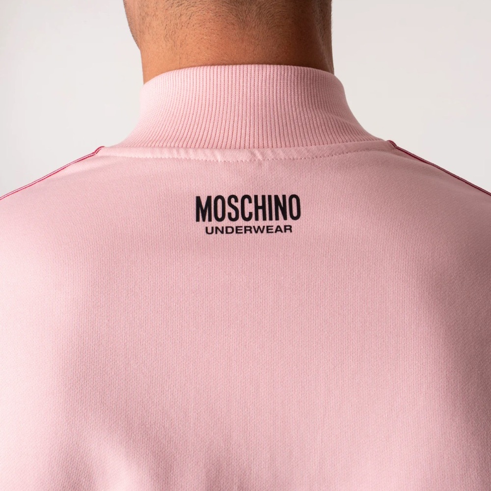 MOSCHINO Quarter Zip Taped Pink Sweatshirt - Picture 5 of 7
